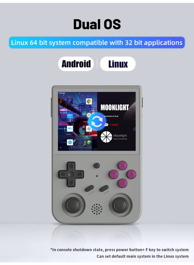 RG353V Handheld Game Console 3.5 Inch IPS Screen 640x480 High Resolution CPU RK3566 Quad-Core OS Android 11 Linux 2G/64G+16G 3200Mah Battery Grey