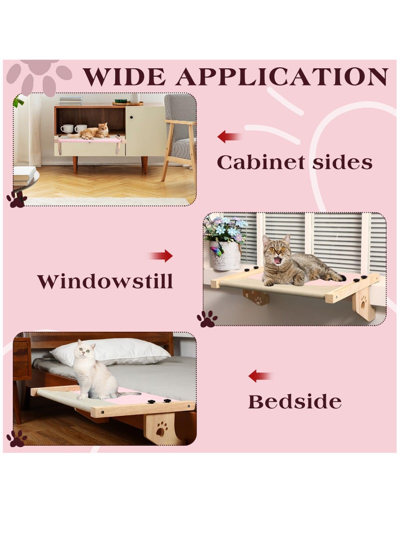 Cat Window Perch Hammock with Wood & Metal Frame for Indoor Large Cats,Windowsill, Bedside, Drawer and Cabinet,Sturdy Adjustable and Assemble Cat Bed