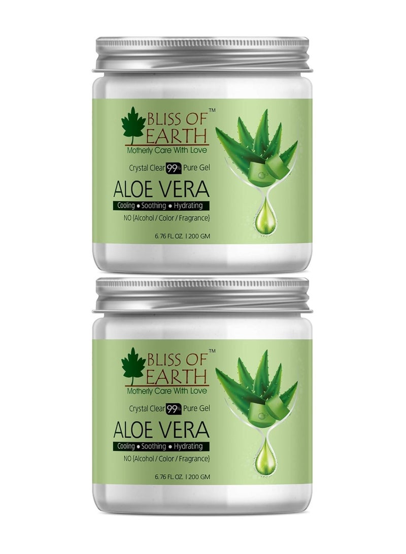 Pure Organic Crystal Clear Aloe Vera Gel  200GM Great For Face Body & Hair Effective Cooling Soothing & Hydrating Paraben Free Pack of 2