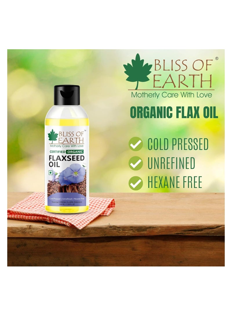 Bliss of Earth 100ML Flaxseed oil Pure natural organic plant based OMEGA rich cold pressed Hexane Free for Healthy Hair & Skin Pack of 3