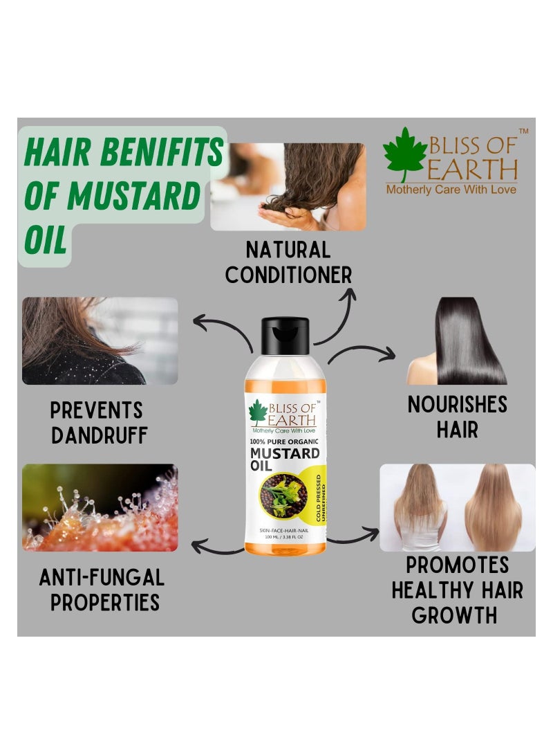 Organic Mustard Oil Great For Hair Growth & Body Massage 100ML Pack of 3