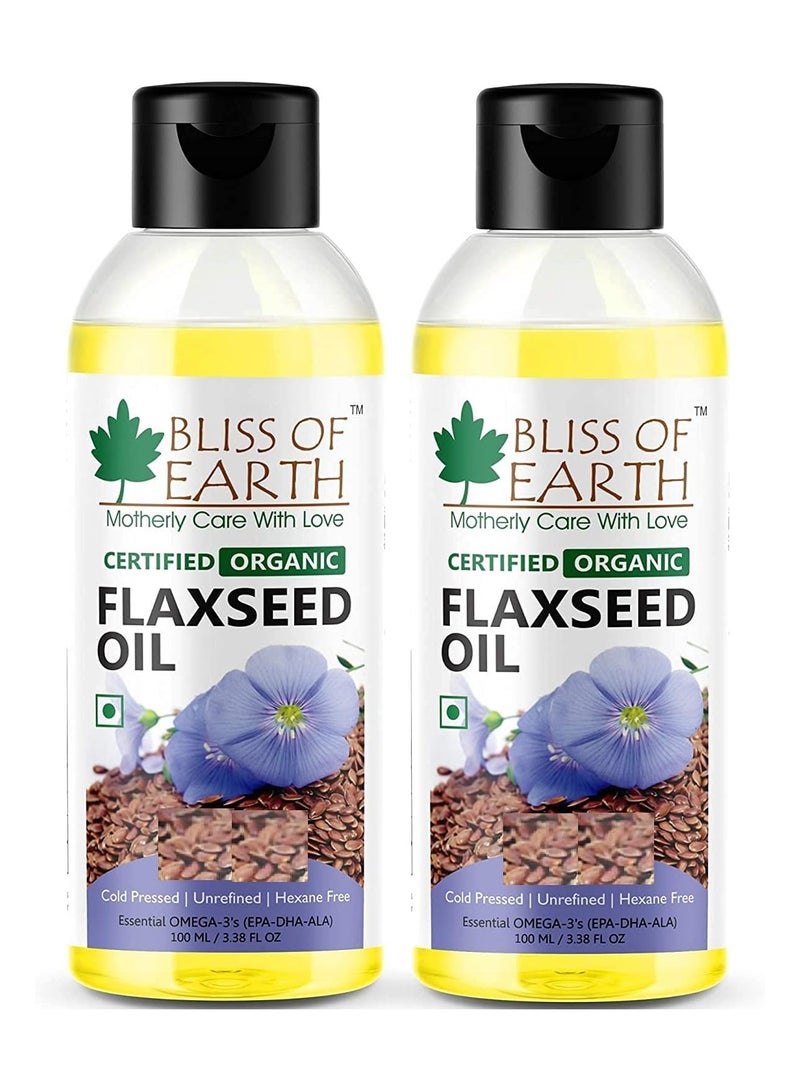 Bliss of Earth 100ML Flaxseed oil Pure natural organic plant based OMEGA rich cold pressed Hexane Free for Healthy Hair & Skin Pack of 2