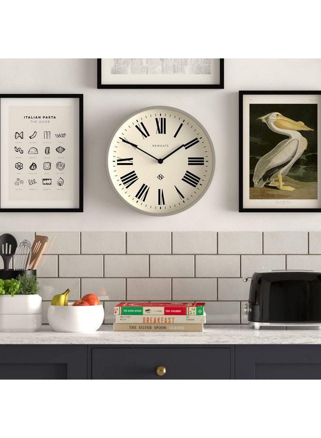 Number Three Italian Wall Clock Round Clock Kitchen Clock Clocks For Living Room Office Clock Contemporary Case Roman Numeral Dial Station Clock (Posh Gray)