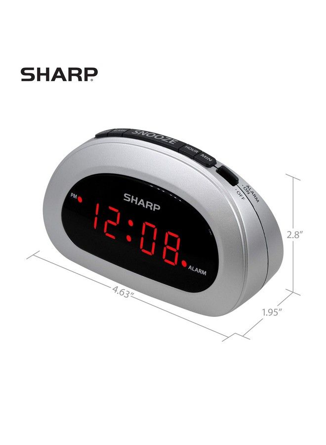 Small Digital Alarm Clock With Snooze And Battery Backup Easy To Use Top Button Controls For Simple Use Silver Case With Red Easy To Read Led Display