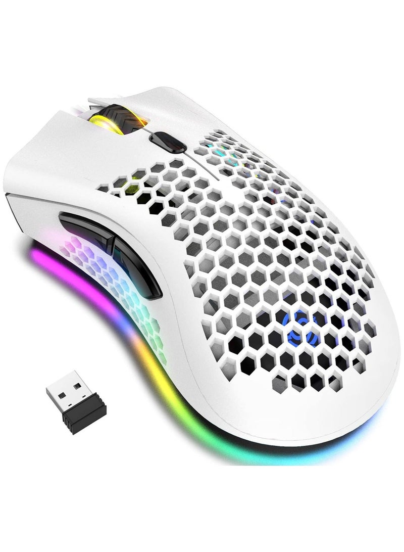 BM600 Wireless Lightweight Gaming Mouse,2.4G Wireless Rechargeable Computer Mouse with Honeycomb Shell, USB Receiver, Adjustable DPI, Ergonomic RGB Gamer Mice for PC Mac Gamer