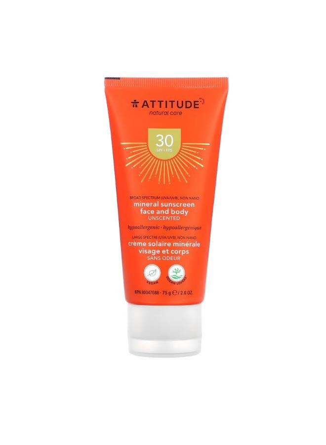 Mineral Sunscreen Face and Body SPF 30 Unscented 2.6 oz 75 g