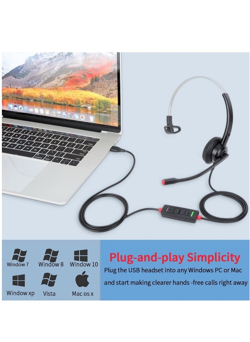 USB Headset with Microphone - Noise Cancelling Mic, PC Laptop Computer Headphone for Home Office, Online Class Skype Zoom