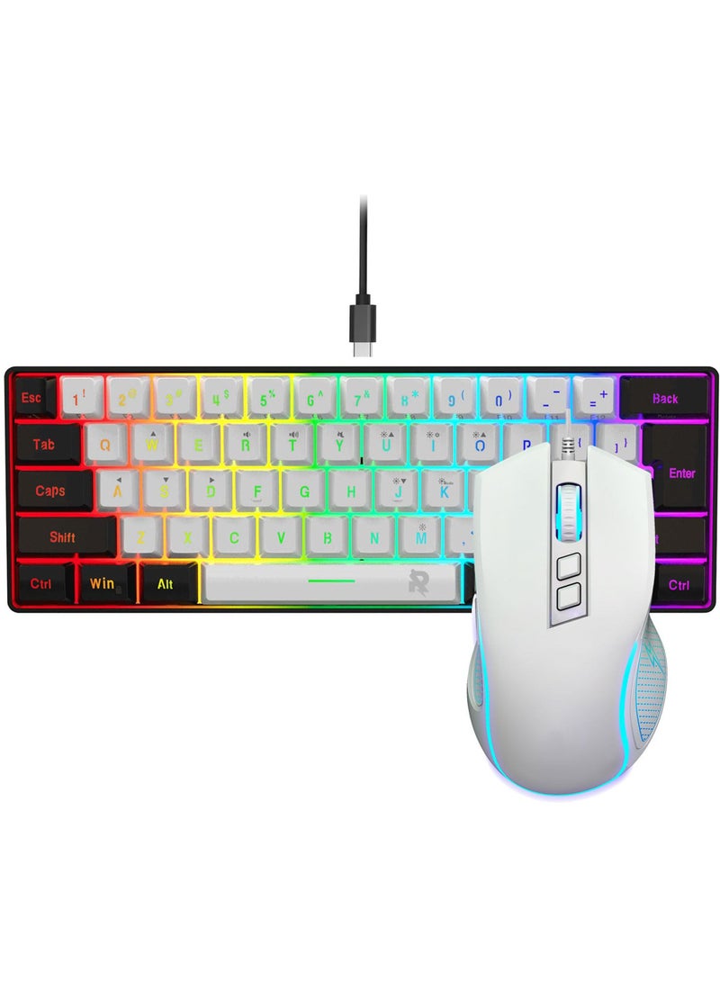 Wired Gaming Keyboard and Mouse Combo Include Mini 60% Merchanical Feel Keyboard Ergonomic Design