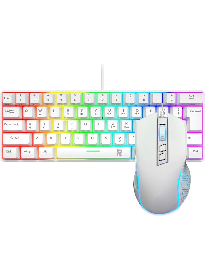 Wired Gaming Keyboard and Mouse Combo Include Mini 60% Merchanical Feel Keyboard Ergonomic Design White