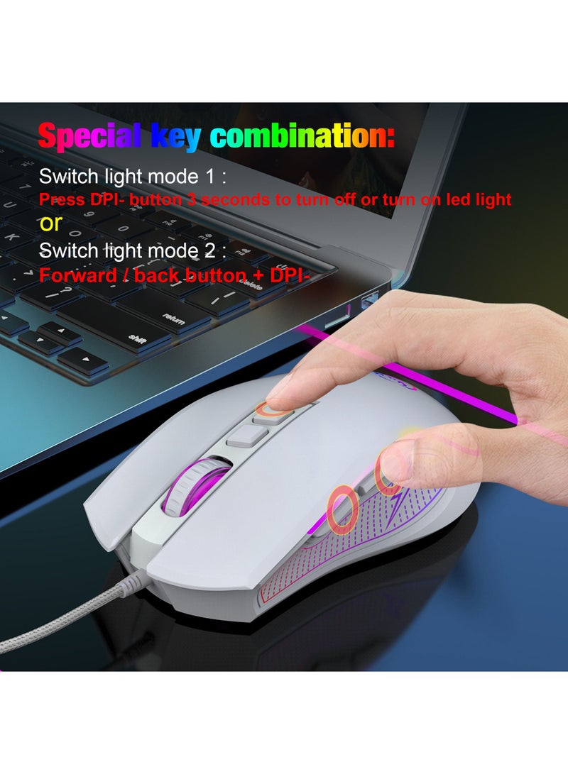 Wired Gaming Keyboard and Mouse Combo Include Mini 60% Merchanical Feel Keyboard Ergonomic Design White