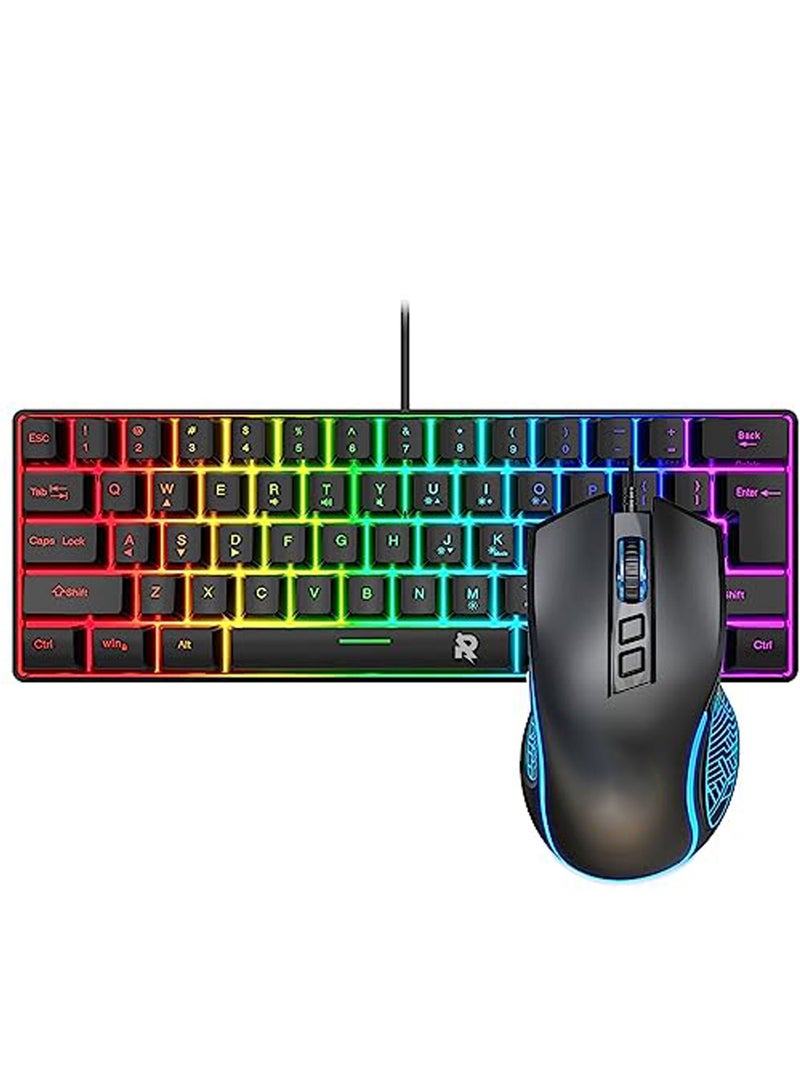 Wired Gaming Keyboard and Mouse Combo Include Mini 60% Merchanical Feel Keyboard Ergonomic Design Black