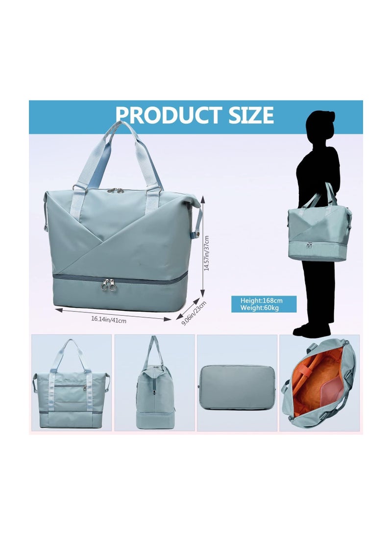 Womens Travel Duffle Bag with Laptop Compartment Water Resistant Gym Weekend Overnight Hospital Holdall Separated Shoes Wet Pocket Sky Blue