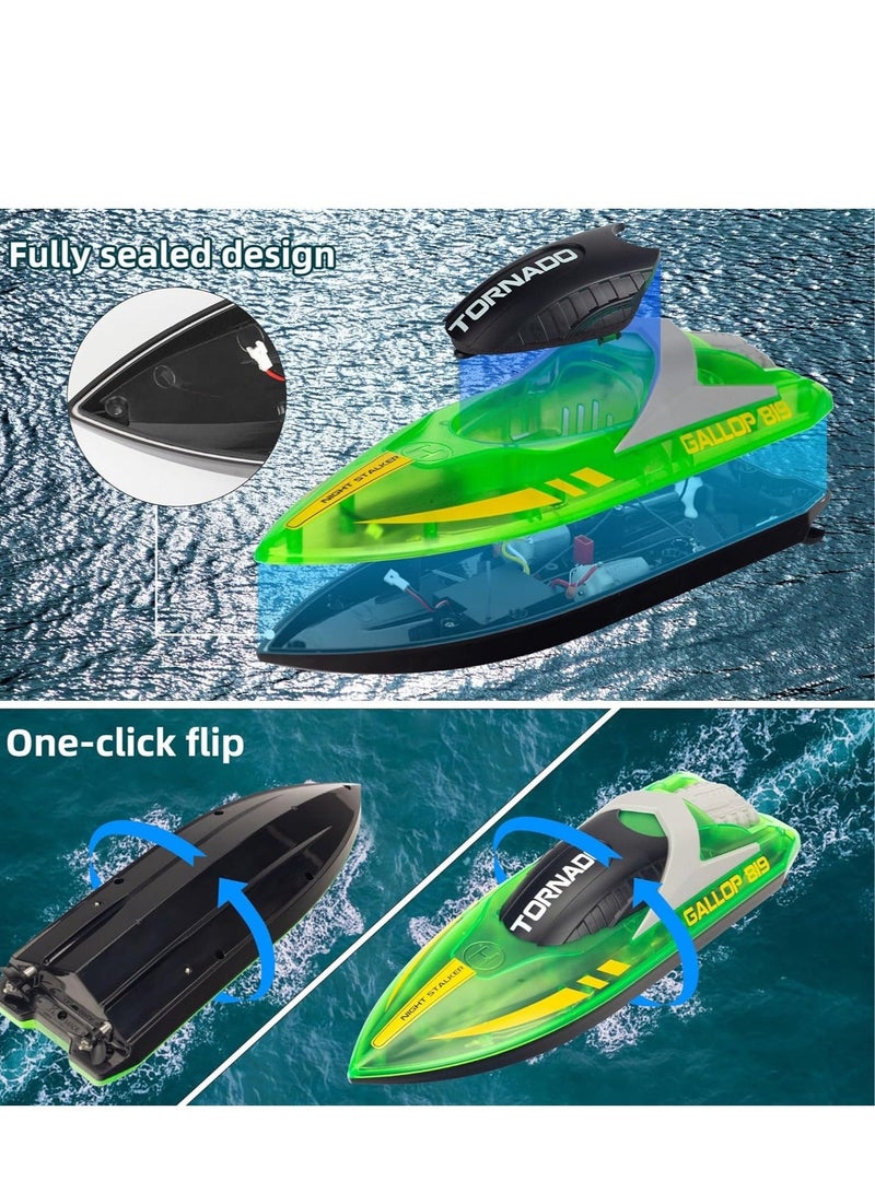 HJ819 RC Boat for Kids 8-16, 15+ MPH Fast Remote Control Boat with LED Lights, 2.4G RC Electric Boats Pool and Lakes Toys for Adults