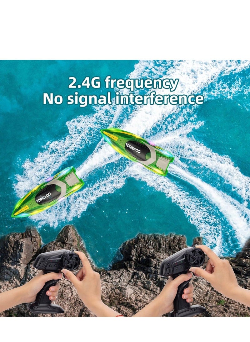 HJ819 RC Boat for Kids 8-16, 15+ MPH Fast Remote Control Boat with LED Lights, 2.4G RC Electric Boats Pool and Lakes Toys for Adults