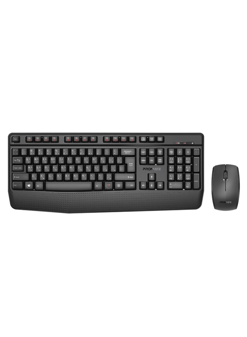 Wireless Keyboard And Mouse Combo, Ergonomic Angled 2.4Ghz Wireless Keyboard With 1200 DPI Ambidextrous Mouse, Wrist Rest, Nano USB Receiver, Media Keys, For iMac, MacBook Air, ASUS, ProCombo-14 Black