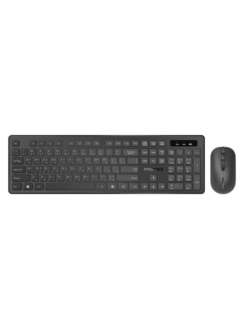 Wireless Keyboard And Mouse Combo, Slim Full-Size 2.4Ghz Wireless Keyboard With 1600 DPI Ambidextrous Mouse, Nano USB Receiver, Quiet Keys, Angled Kickstand For iMac, MacBook Air, ASUS, ProCombo-13 Black