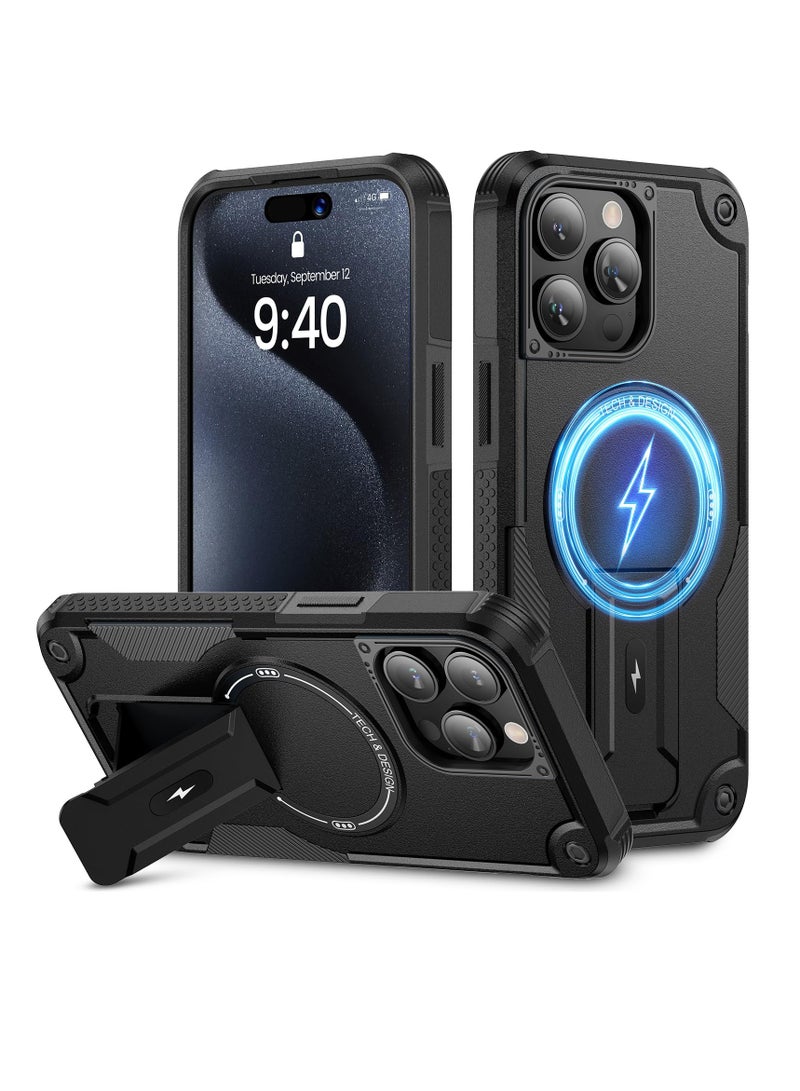 Case for iPhone 15 Pro Max Case, Soft TPU Shockproof Protective Cover Phone Case for iPhone 15 Pro Max, for 15 Pro Max Phone Case Magnetic with Kickstand, Black