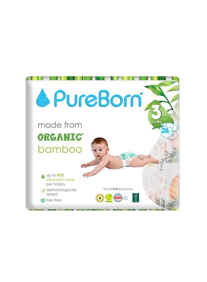 Pureborn Organic Bamboo Diaper Pants Size 3 5.5-8kg White 28 Diapers