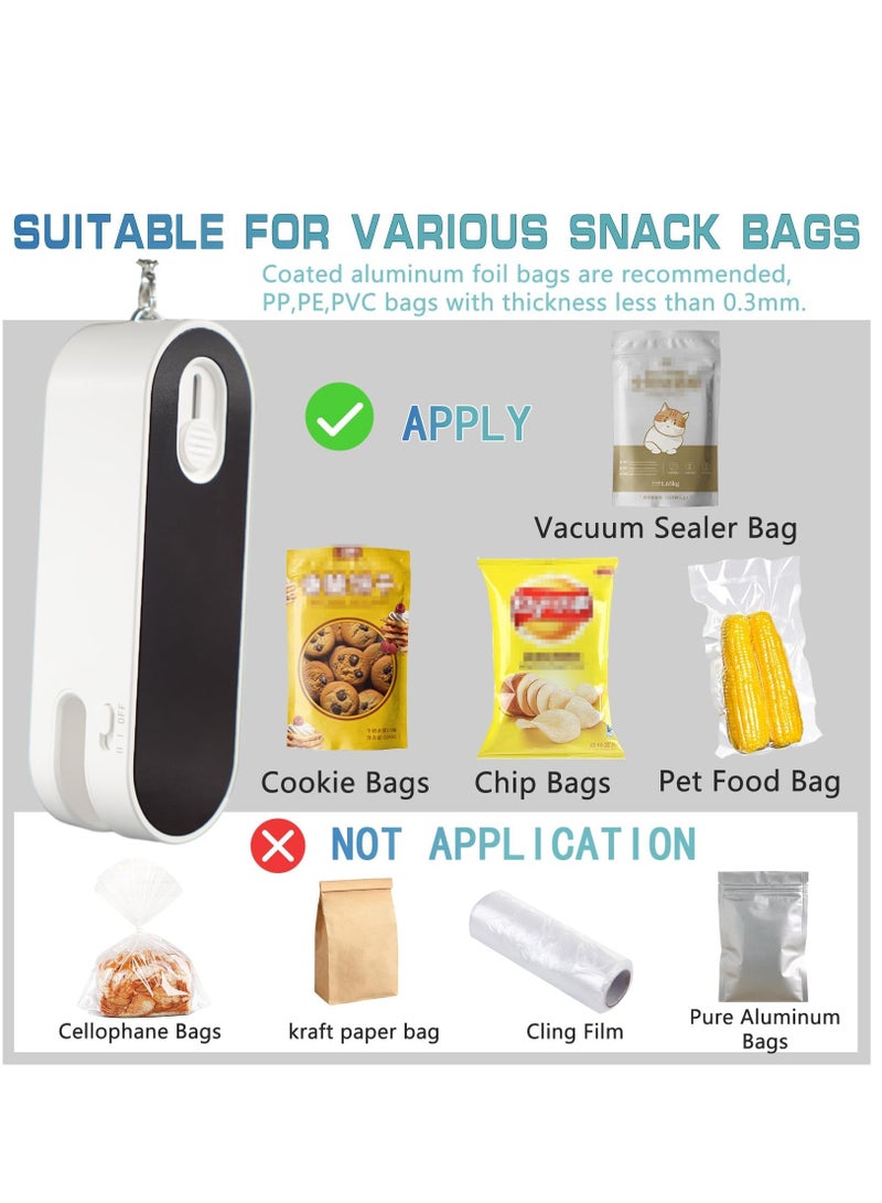 Mini Bag Sealer 2 in 1 Rechargeable Handheld Plastic Resealer Vacuum Sealing Machine for Keeping Food Chips Cookies Fresh Kitchen Chip Bags Cutter Portable Snacks Save