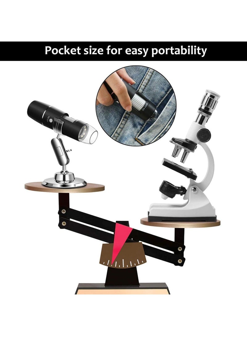 Wireless Handheld Digital Microscope, Portable 50x -1000x Magnification with 360 Rotate Stand Compatible iOS/Android iPhone, iPad for Kids Adults