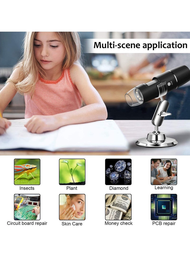 Wireless Handheld Digital Microscope, Portable 50x -1000x Magnification with 360 Rotate Stand Compatible iOS/Android iPhone, iPad for Kids Adults