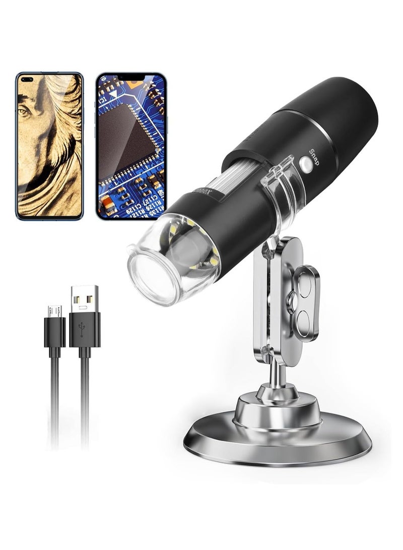 Wireless Handheld Digital Microscope, Portable 50x -1000x Magnification with 360 Rotate Stand Compatible iOS/Android iPhone, iPad for Kids Adults