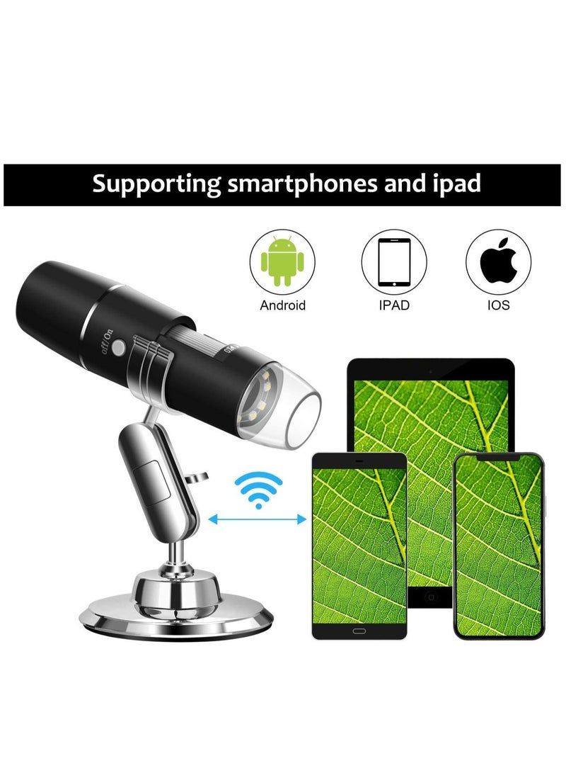 Wireless Handheld Digital Microscope, Portable 50x -1000x Magnification with 360 Rotate Stand Compatible iOS/Android iPhone, iPad for Kids Adults