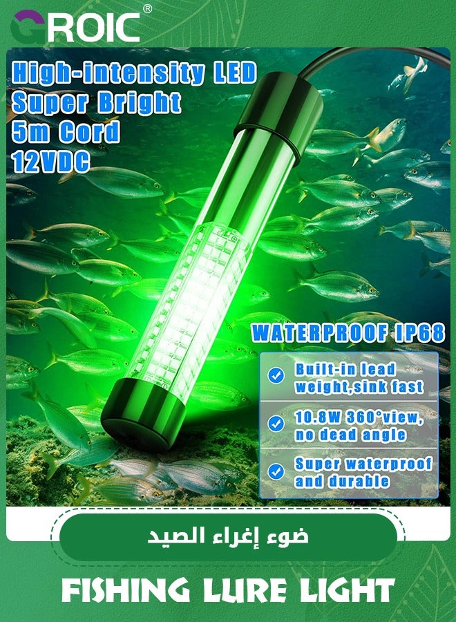 12V 180 LED Submersible Fishing Light, 20W LED Green Night Ice Fishing Light with Independent Switch, Crappie Squid Light Lure Bait Boat Shad Shrimp, Underwater Fish Finder Lamp with 5M Power Cord