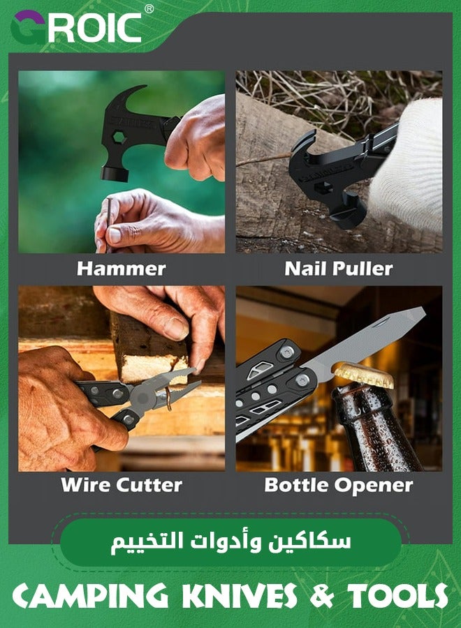 14 in 1 Multitool Hammer Folding Survival Tool, All in One Multi Mini Small Gadget - Camping Hiking Car Multifunctional Stainless Pliers Knife For Men Cool Gifts