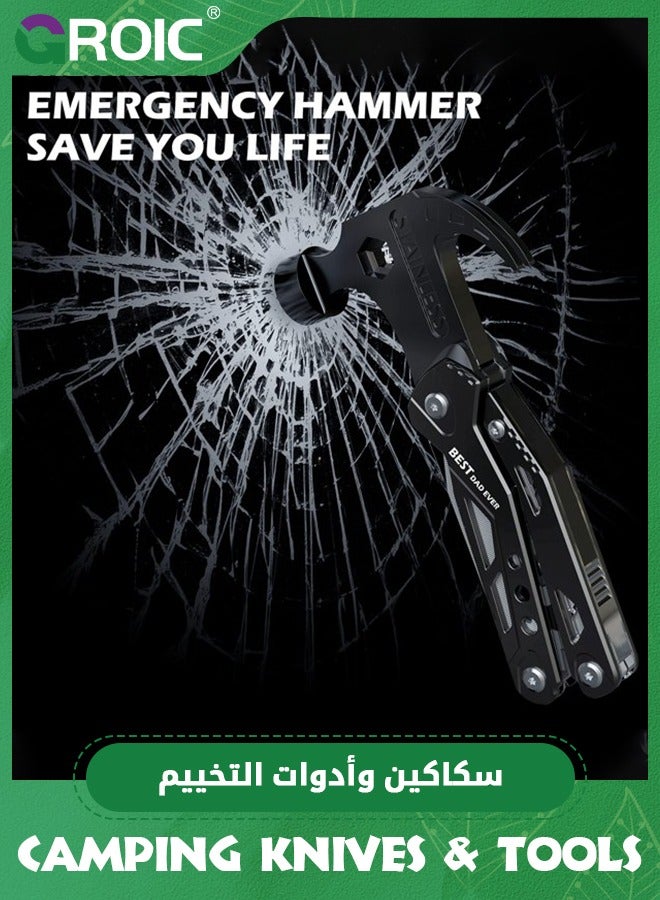 14 in 1 Multitool Hammer Folding Survival Tool, All in One Multi Mini Small Gadget - Camping Hiking Car Multifunctional Stainless Pliers Knife For Men Cool Gifts