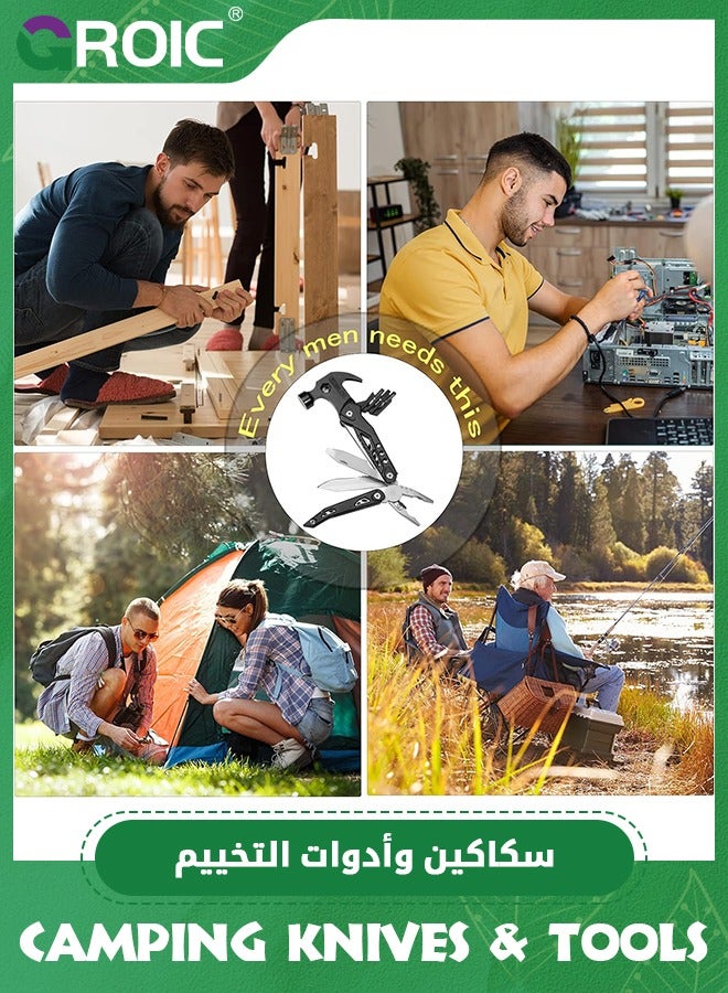 14 in 1 Multitool Hammer Folding Survival Tool, All in One Multi Mini Small Gadget - Camping Hiking Car Multifunctional Stainless Pliers Knife For Men Cool Gifts