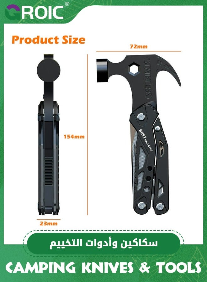 14 in 1 Multitool Hammer Folding Survival Tool, All in One Multi Mini Small Gadget - Camping Hiking Car Multifunctional Stainless Pliers Knife For Men Cool Gifts
