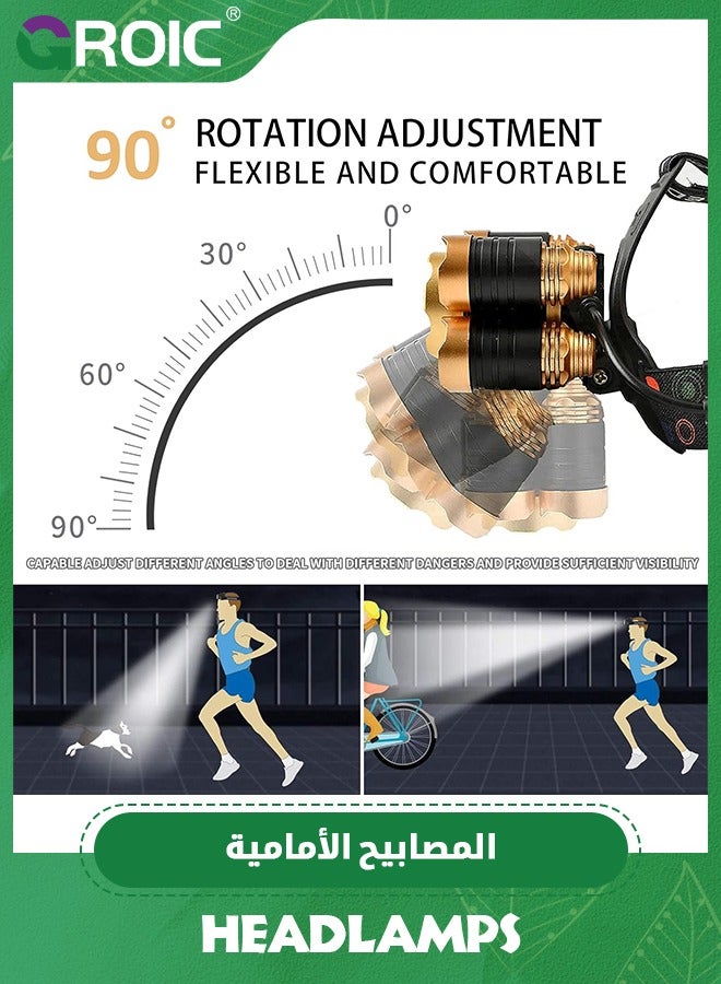 USB Rechargeable Headlamp 12000 Lumen Ultra Bright LED Work Headlight, 4 Modes Waterproof Head Lamp Best Headlamps for Adults, Camping, Outdoors & Hard Hat Work Zoomable Headlight