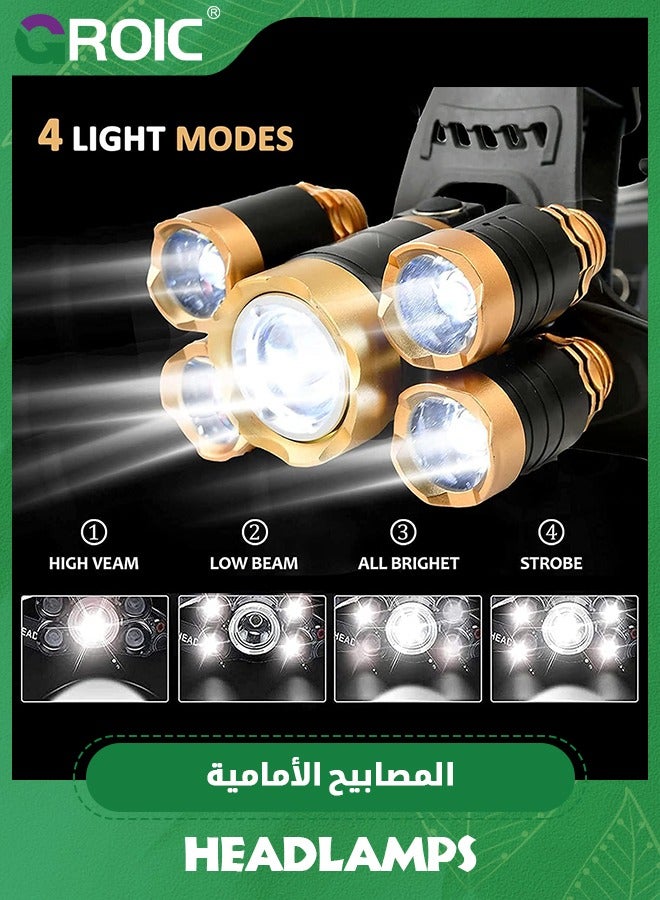 USB Rechargeable Headlamp 12000 Lumen Ultra Bright LED Work Headlight, 4 Modes Waterproof Head Lamp Best Headlamps for Adults, Camping, Outdoors & Hard Hat Work Zoomable Headlight