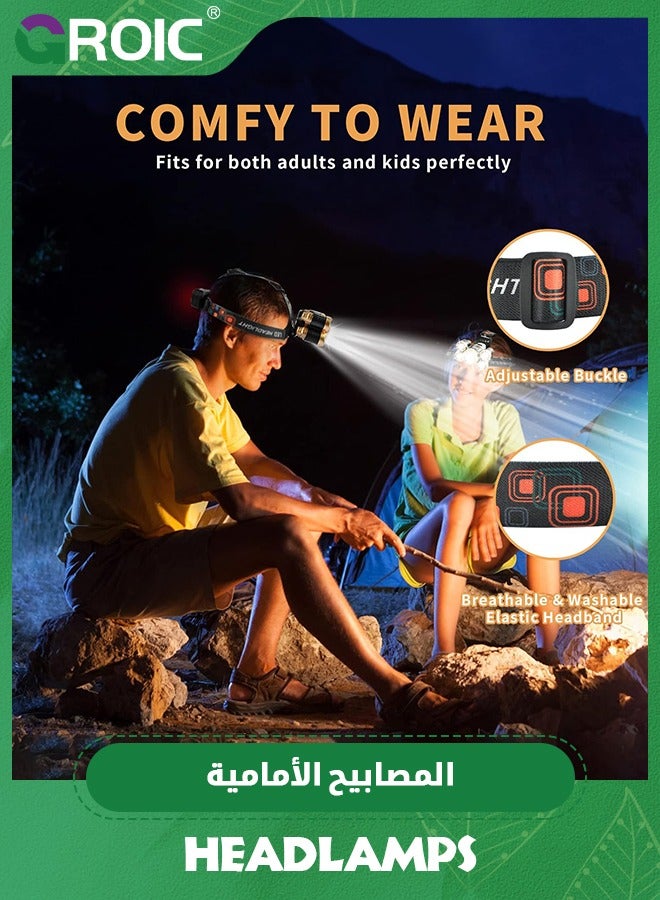 USB Rechargeable Headlamp 12000 Lumen Ultra Bright LED Work Headlight, 4 Modes Waterproof Head Lamp Best Headlamps for Adults, Camping, Outdoors & Hard Hat Work Zoomable Headlight