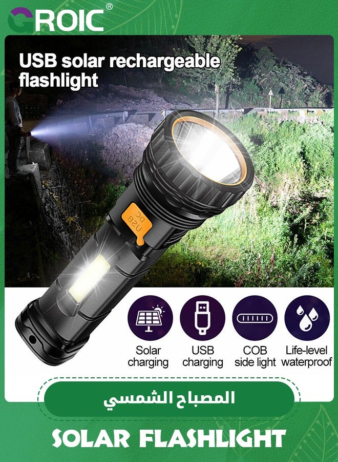 Solar/Rechargeable Multi Function 1000 Lumens LED Flashlight, with Emergency Strobe Light and 1200 Mah Battery, Emergency Power Supply and USB Charging Cable, Fast Charging