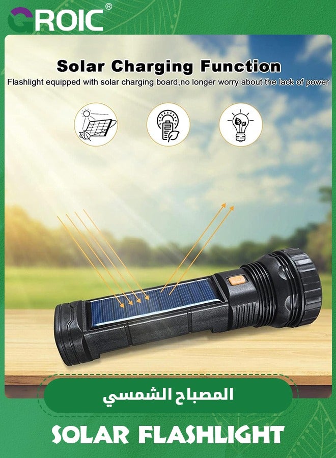 Solar/Rechargeable Multi Function 1000 Lumens LED Flashlight, with Emergency Strobe Light and 1200 Mah Battery, Emergency Power Supply and USB Charging Cable, Fast Charging