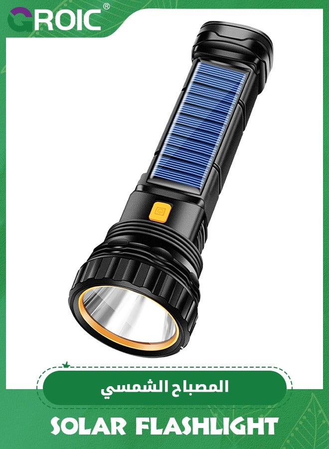 Solar/Rechargeable Multi Function 1000 Lumens LED Flashlight, with Emergency Strobe Light and 1200 Mah Battery, Emergency Power Supply and USB Charging Cable, Fast Charging