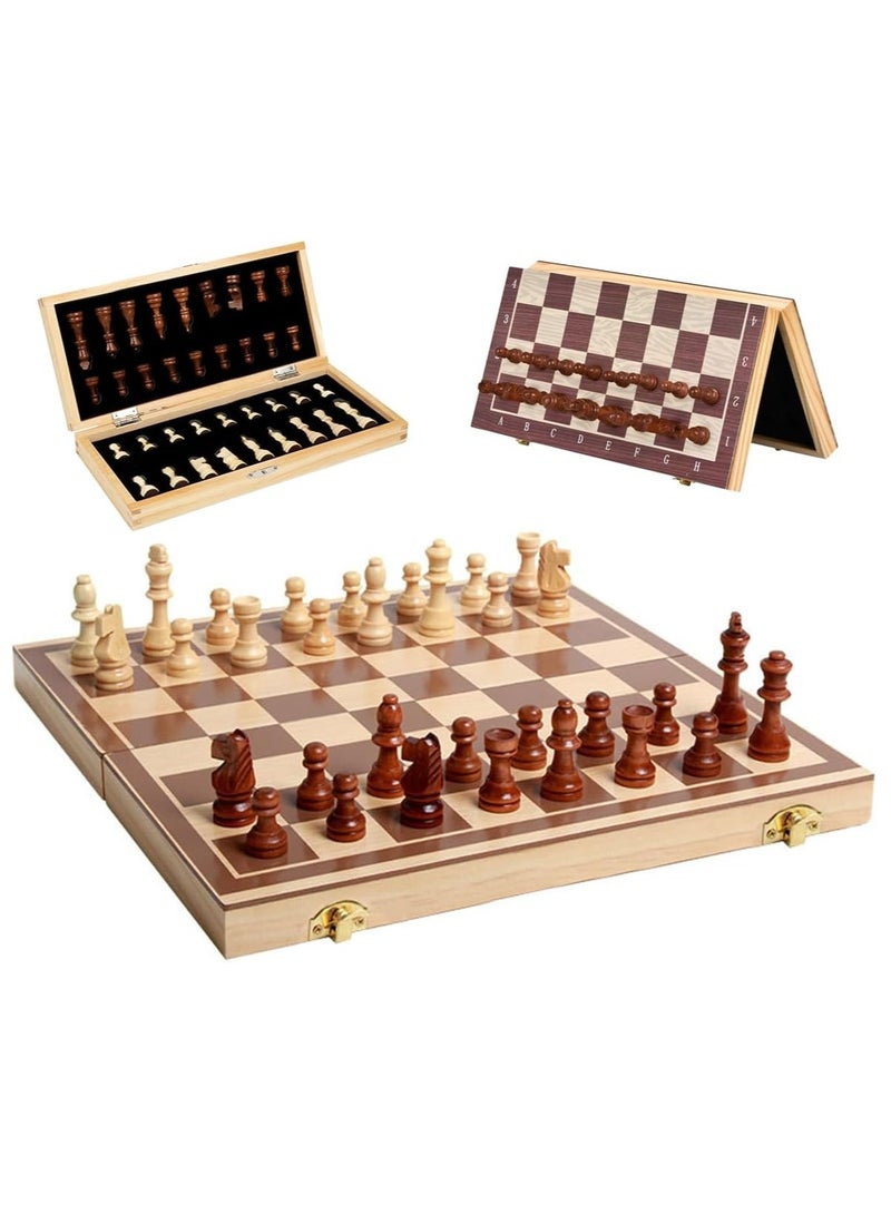 Wooden Chess Board Set Games, Magnetic Handmade Travel Chess Piece with Portable/Foldable Storage Board, Educational Toys for Kids/Children/Adults (39x39x2.5cm, Brown)