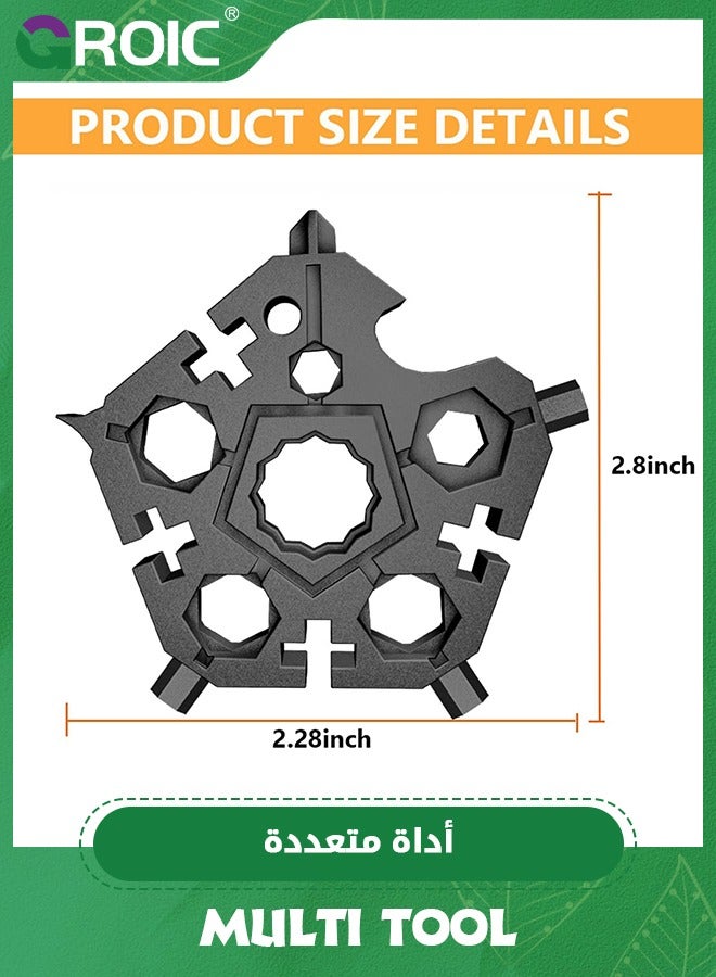 2PCS 23-in-1 Portable Carbon Steel Snowflake Multi Tool with Key Ring,Hand Tool Portable,Bottle Opener,Flat Phillips Screwdriver,Wrench Kit for Adventure Camping Travel Tool (Black+Silver)