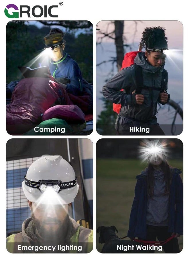 2 Pack 9 LED Headlamp 2000 Lumens, Super Bright Head Lamp with 6 Modes, Lightweight and Adjustable, IPX5 Waterproof Headlight for Camping, Outdoor, Running(Batteries Power)