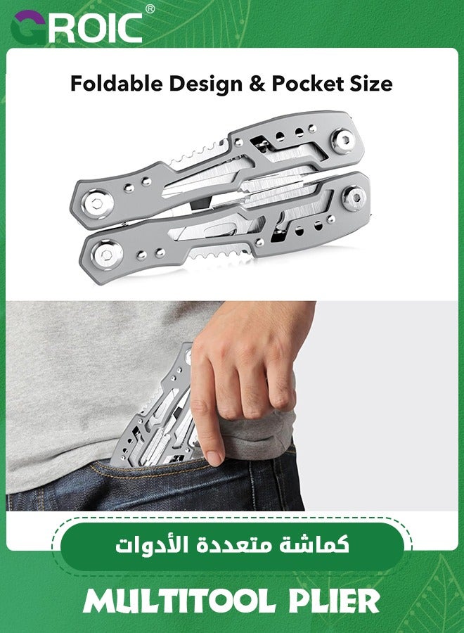 Multitool 15-in-1 Stainless Steel Multi Tool, Folding Pocket Plier with Nylon Sheath, Perfect for Outdoor, Survival, Camping, Hiking, Simple Repair, Useful Gift for Men and Women