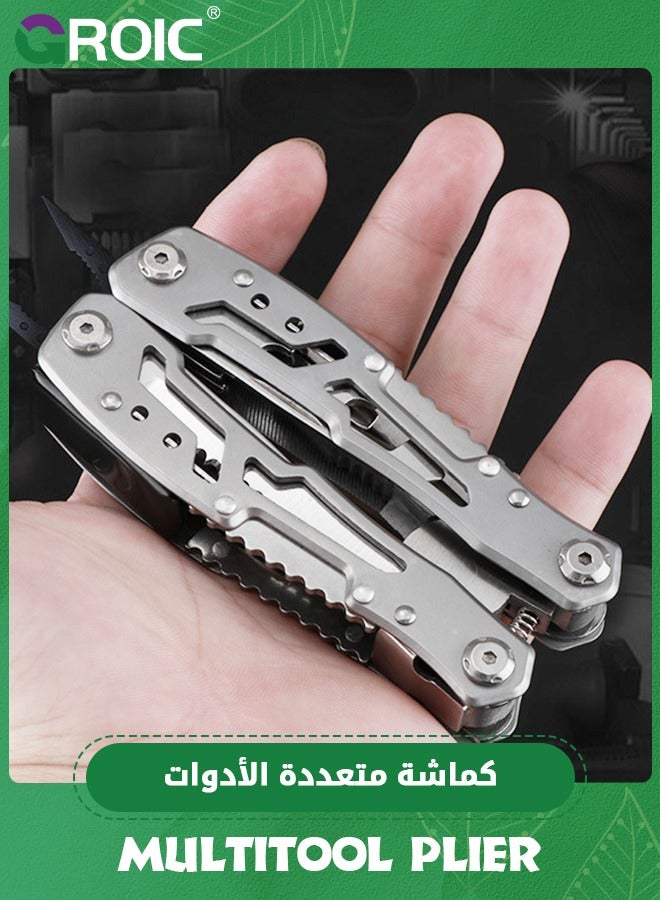 Multitool 15-in-1 Stainless Steel Multi Tool, Folding Pocket Plier with Nylon Sheath, Perfect for Outdoor, Survival, Camping, Hiking, Simple Repair, Useful Gift for Men and Women