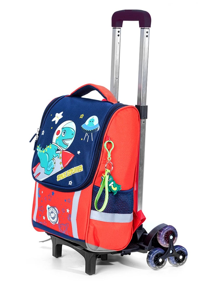 Eazy Kids School Bag Dino in Space wt Trolley - Red