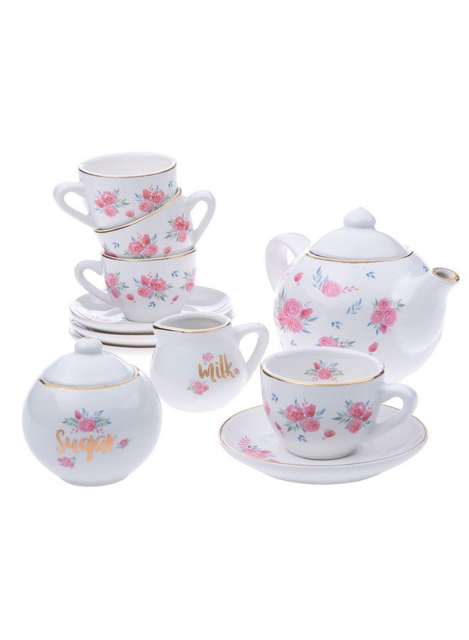 Tea Set For Little Girls 13Piece Porcelain Tea Party Set With Polka Dot Design Safe And Durable Toy Kids Tea Set With Carrying Case Ideal Gift For Kids