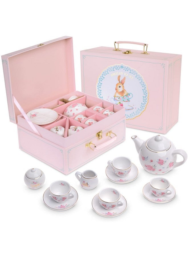 Tea Set For Little Girls 13Piece Porcelain Tea Party Set With Polka Dot Design Safe And Durable Toy Kids Tea Set With Carrying Case Ideal Gift For Kids