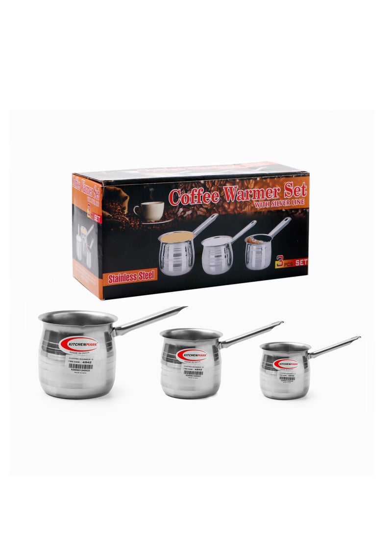 KITCHENMARK Stainless Steel Turkish Coffee Warmer 3pc Set