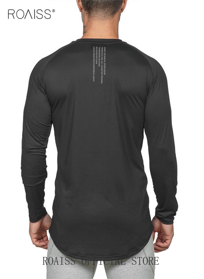 2 Pack Men's Letter Printing Quick-dry Fitness Exercise Leisure Long Sleeve T-shirt Gym Running Training Stretch Tights