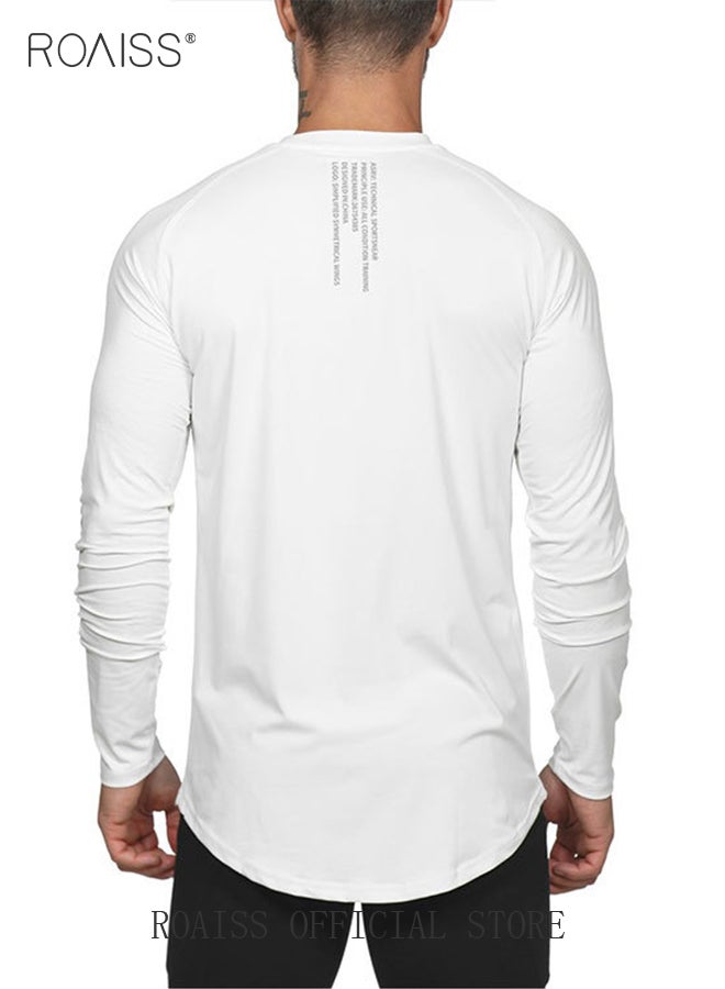 2 Pack Men's Letter Printing Quick-dry Fitness Exercise Leisure Long Sleeve T-shirt Gym Running Training Stretch Tights