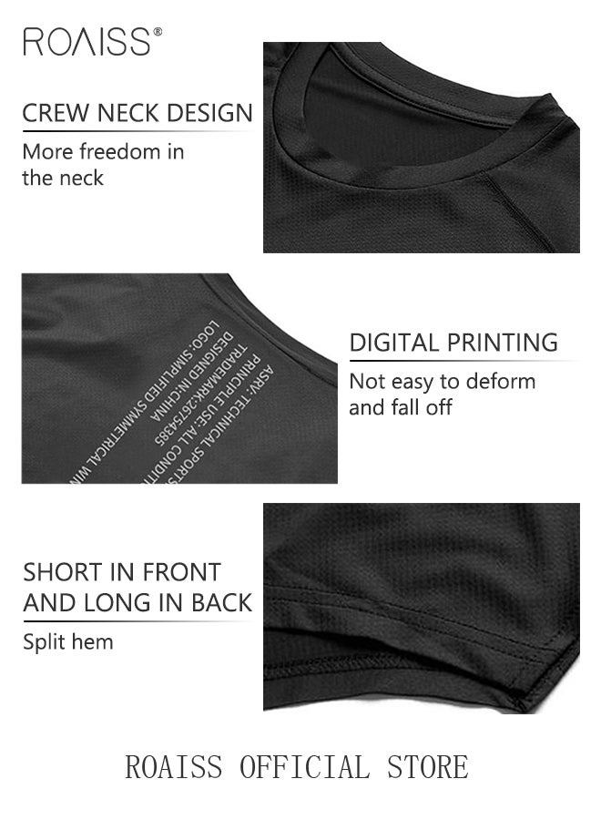 2 Pack Men's Letter Printing Quick-dry Fitness Exercise Leisure Long Sleeve T-shirt Gym Running Training Stretch Tights